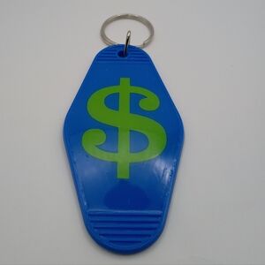 Motel Hotel Retro Styled Green And Blue Dollar Sign Key ring Bag Charm